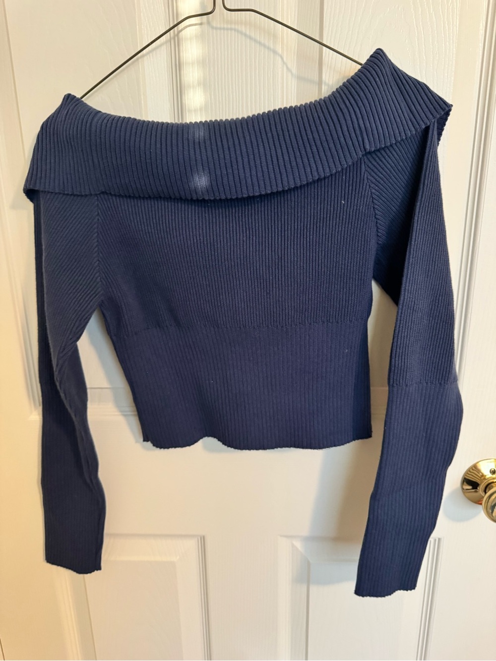 Navy Ribbed Zip-Front Crop Top - Picture 5 of 5